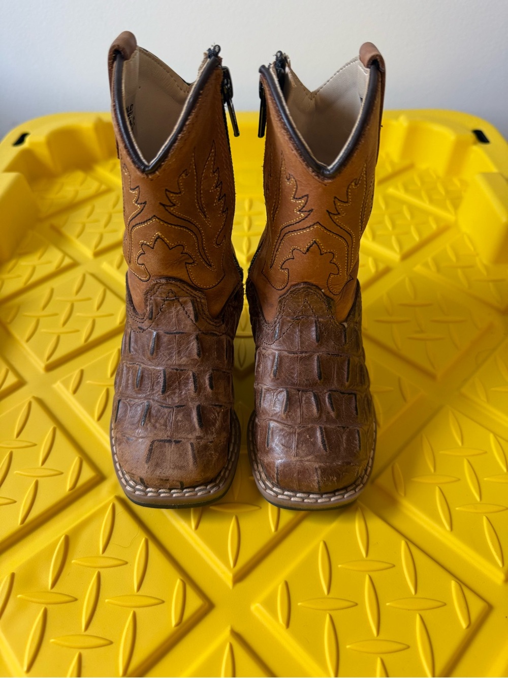 Old West Tan and Brown Kids Western Zip Boots